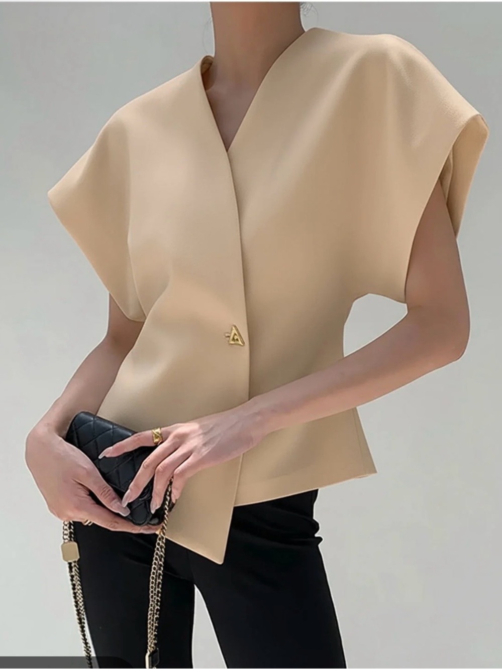 NWT COMMENSE Cream Cap-Sleeve Wrap Top-SMALL